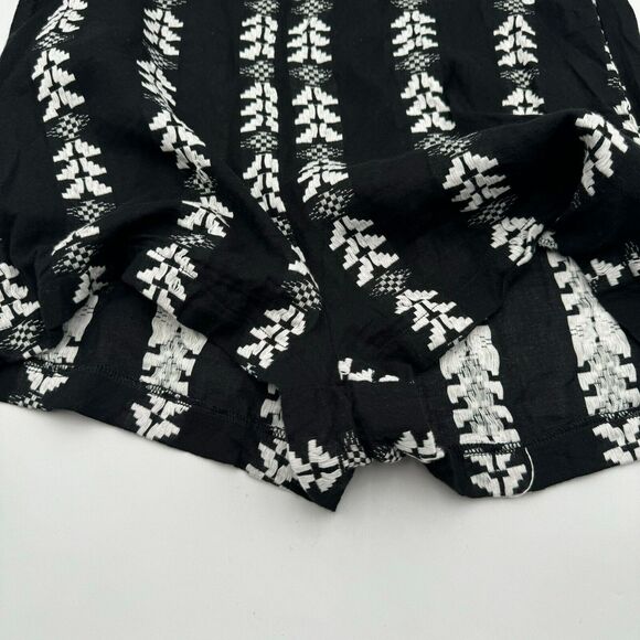 Elan womens Small 100% cotton Short Sleeve Romper White Black Embroidery Pockets - Picture 7 of 8